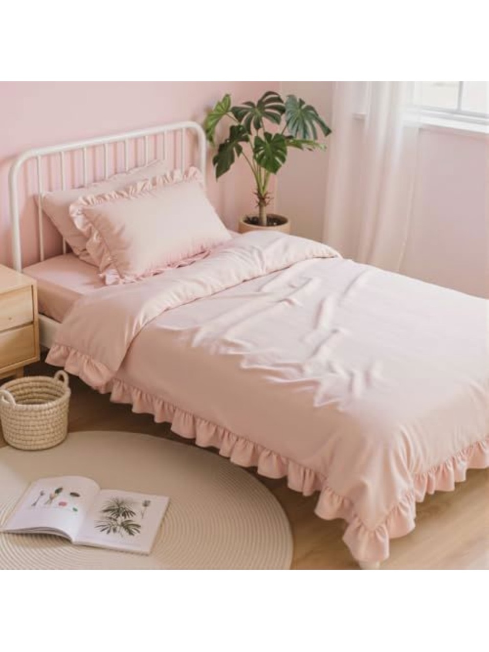 Pink Ruffle Twin 5 piece bed in bag Comforter Set